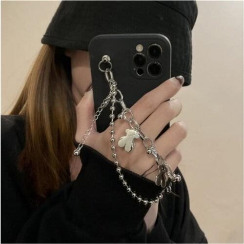 Gothic Metal Bear Chain Phone Case For iphone 12 pro max 11 7 8 plus x xr xs max SE2 Soft TPU Phone Back covers