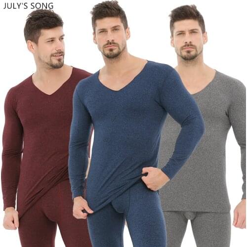 JULYS SONG Long Johns Thick Thermal Underwear Sets Winter Clothes For Men Plus Size Warm Underwear For Male Slim Invisible
