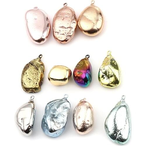 Stone & Copper Charms Pendant For Jewelry DIY Findings Gold Color Irregular Plating 28mm x 18mm - 19mm x 11mm, 3 PCs