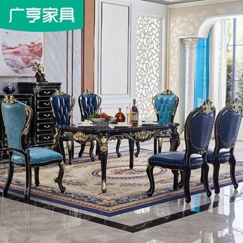 Classical series ebony full solid wood table and chair marble table top-grade apartment rectangular dining table
