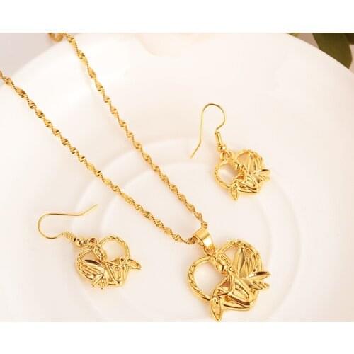Romantic Heart fairy Pendant Necklace chain Earrings sets Jewelry Gold wedding bridal Necklaces jewelry Sets gift for Women