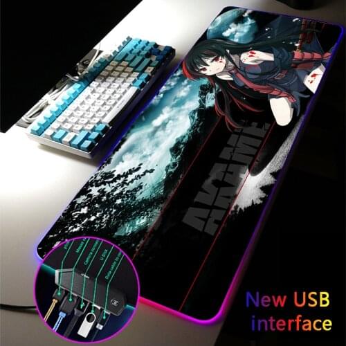 MRGLZY RGB Gaming Large Size USB Hub Games Hot Anime Girl Mouse Pad LED 4-Port Multi-size Mousepad Computer PC MouseMat for Csgo