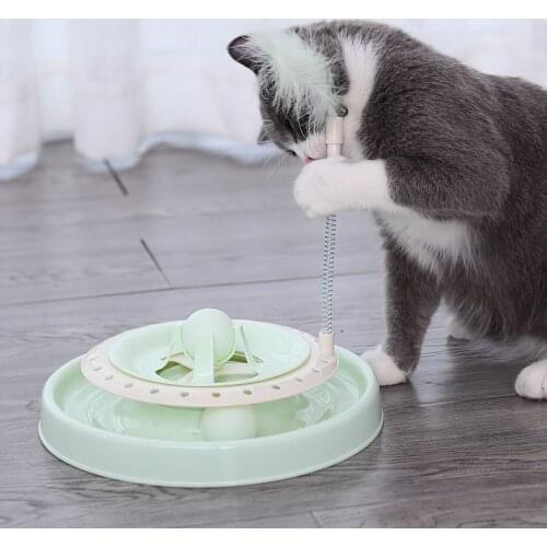Cat Turntable Ball Toy Feather Stick Teasing Multifunction Interactive Rotating Funny Teaser Pet Feather Toy Kittens Pet Supply