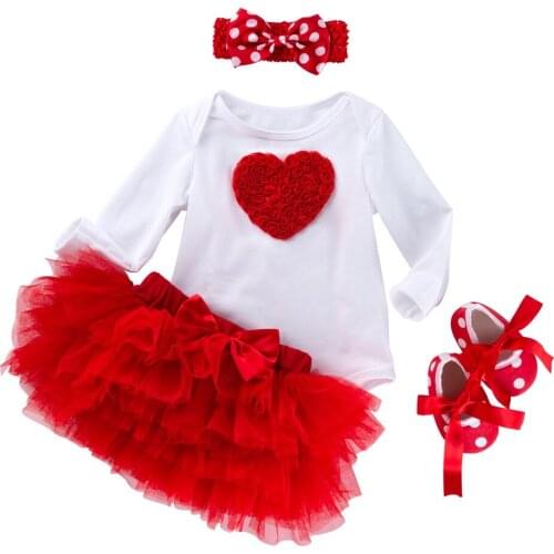 Baby Girls Long Sleeve Dress Suit Red Skirt Lovely Girls 1st Year Birthday Party Dress Clothes Set Autumn Newborn Girls Outfits