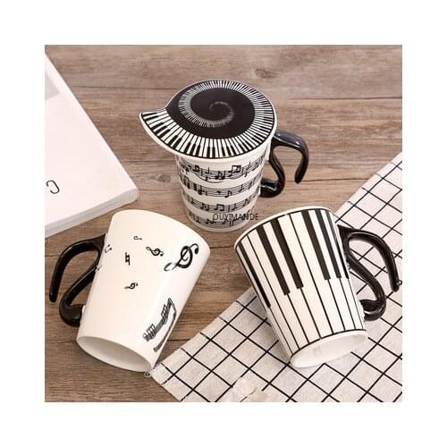 Creative Ceramic Mug with Cup lid Coffee Cup Piano Musical Note Coffee Mugs Tea Cup Porcelain Travel Cup For Milk Mug