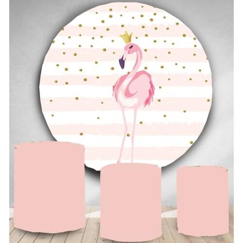 Round Panel circle background Tropical summer pink Flamingo girls Birthday party decor candy dessert table banner vinyl fabric
