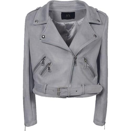 Womens suede leather jacket slim short leather jacket deerskin coat top handsome motorcycle suit Y808
