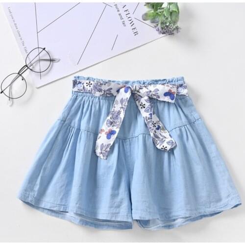 Girls' Summer Pretty Denim Shorts Kids Princess Jeans Childrens Beach Trousers Wide Leg Pants For Teenagers 3-10T Clothing