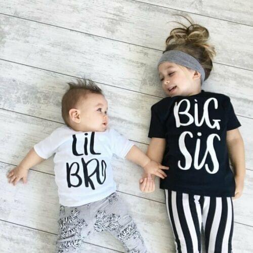Toddler Baby Big Sister Little Brother Summer Matching Clothes Tops 2019 Summer Casual Letter O-Neck T-shirt