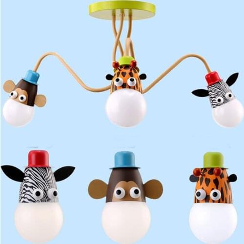 Cartoon Brief ABS Metal Panel Pendant Light with Animal Heads Droplight Mokey Girraf Zebra Led E27 Pendant Light for Kids Room