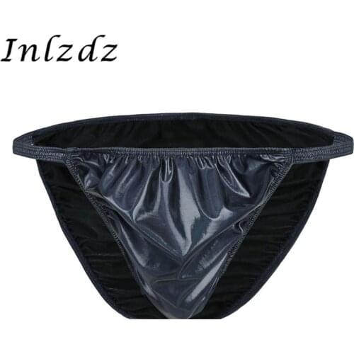 Mens Lingerie Sex Underwear Shiny Ruched Leather Hot Sexy Panties High Cut Low Rise Bikini Briefs Exotic Gay Homme Underwear