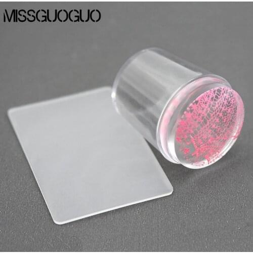 Missguoguo Nail Art Stamping Scraper Set Transparent Jelly Silicone Nail Art Stamper Scraper with Cap 4cm Nail Stamp Tools