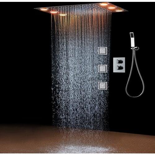Rain Shower Set Modern Minimalist Colorful LED Light-emitting Square Shower Top Spray Concealed Thermostatic Massage Shower Set