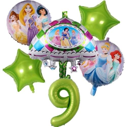 Disney Six Princess Snow White Pattern Balloon Combination Girl Birthday Party Decoration Green Aluminum Foil Digital Ball Toy