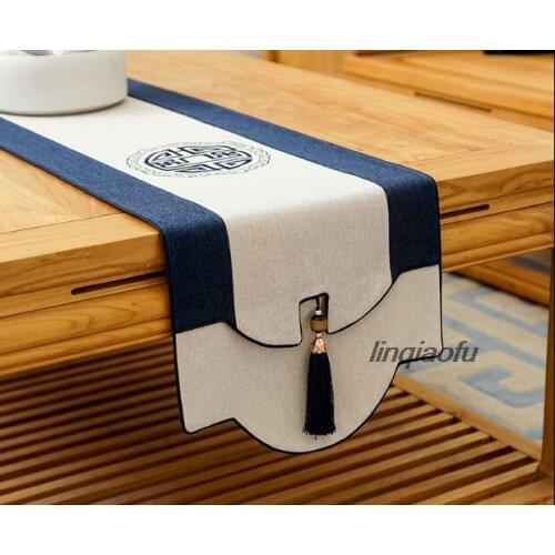 New Chinese Zen Table Flag Cotton and linen classical table mat coffee table TVcabinet cover cloth bed towel strip Table runner