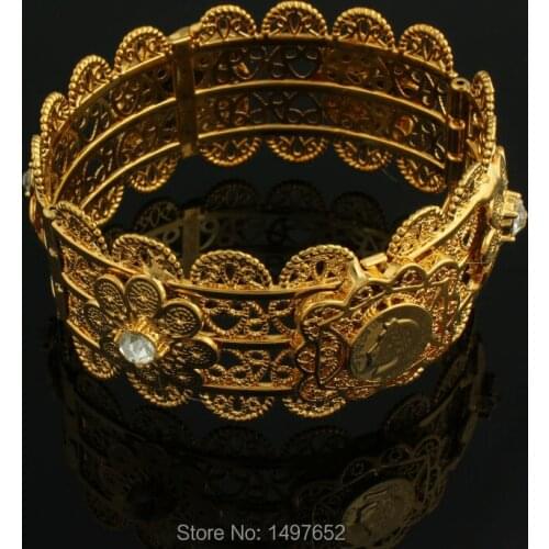 New Wide Ethiopian Gold Bangles18k Gold Color Crystal Bracelet Dubai Jewelry African/Sudan/Israel Item