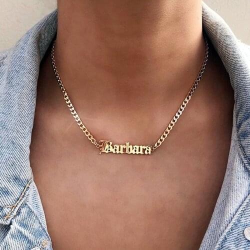 Curb Chain Stainless Steel Personalized Old English Name Necklaces Pendants For Women Jewelry Custom Gold Color Choker BFF Gifts
