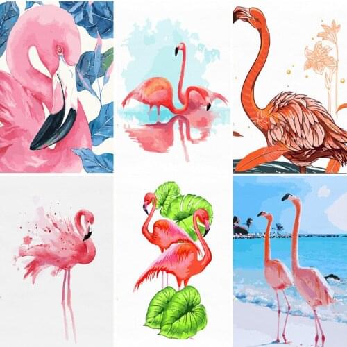 Frame DIY Painting By Numbers Flamingo Animals Kit Canvas Picture By Numbers Hand Painted For Home Decoration Gift Arts