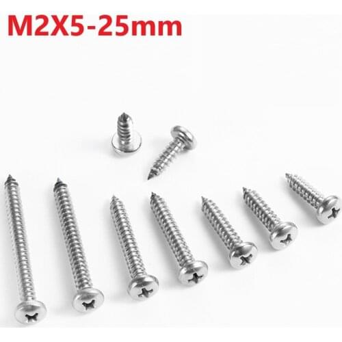 2mm 304Stainless Steel Cross Recessed Pan Head Self Tapping Screws M2 x 3 4 5 6 18 20 22 25 40 45 50 60mm Extended ST Screws