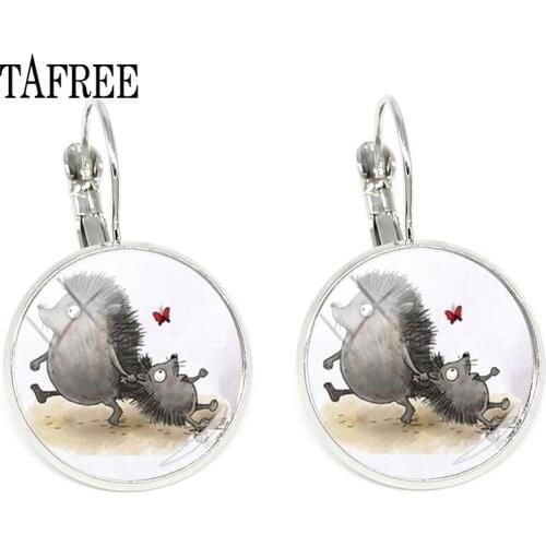 TAFREE Hedgehog In The Fog Clip Earrings Hot Selling Newest Glass Cabochon Dome Handmade Earrings Women Girls Gifts Jewelry HF04