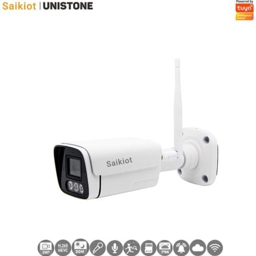 Saikiot Tuya Smart Camera 2MP 1080P Dual Light WiFi Outdoor IP67 Waterproof Bullet Security Camera Powered by Unistone