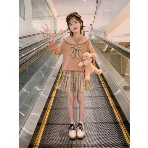 2021 Spring And Autumn Girls College Style Skirt Butterfly Pleated Skirt Pink Coffee Is Available In Two Colors