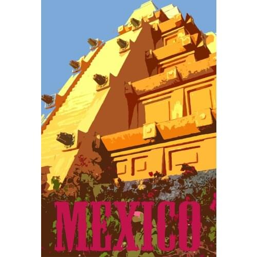 Vintage Visit Mexico Pyramid Travel Tourism Art Film Print Silk Poster 24x36inch