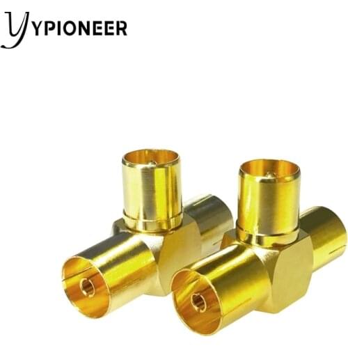YPioneer C20132 1PC TV Male to 2 Female T-type Gold Plated Connector RF Coax Coaxial Adapter