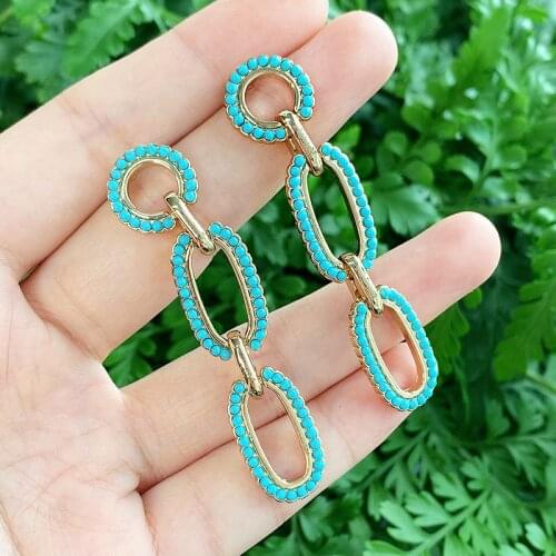 KOMi Turquoises Acrylic Beads Pearl Earrings Elegant Geometric Oval Dangle Earrings for Women Beads Drop Earring Jewelry K4223
