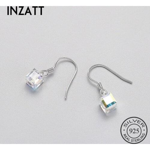 INZATT Bohemia Geometric Square Colorul Crystal Dangle Drop Earrings For Women Wedding Party Charm 925 Silver Fine Jewelry GIFT