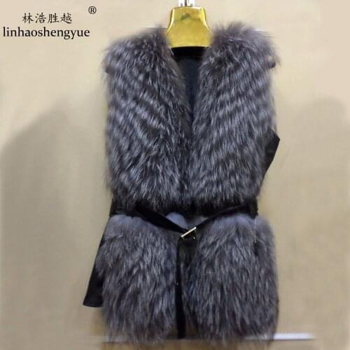 Linhaoshengyue Silver Fox Real Fur Vest Coat