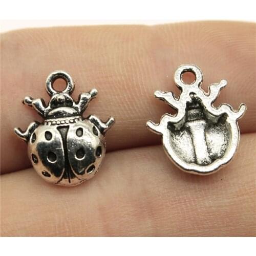 10PCS/lot 16x14mm Ladybug Charms Antique Silver Color Plated Pendants Making DIY Handmade Tibetan Jewelry