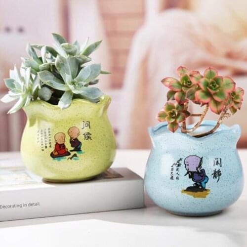 2pcs/set Monk Pattern Vase Bonsai Pot Balcony Decor Indoor Flowerpot Succulent Plant Flowerpot Home Garden Decor