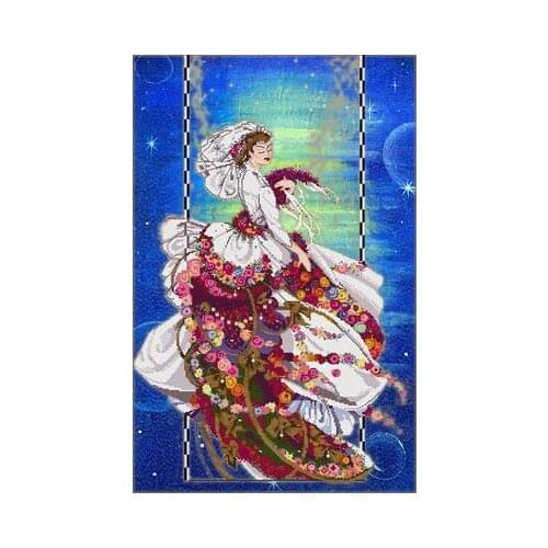 25-MD-18 December Sapphire Fairy draw fabric cross-stitch cloth with beaded metal thread cross-stitch kit cross stitch kit