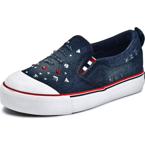 #27#28#29 Spring Denim Girls Shoes With Crystal Breathable Canvas Kids Shoes For Girl Sneakers Children Shoes ML1856