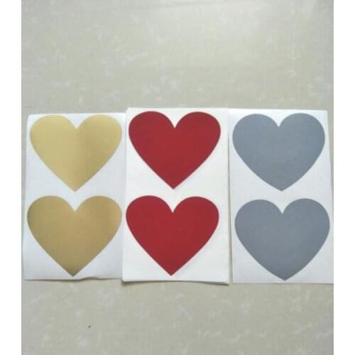 50Pcs Scratch Off Sticker 60x70mm Heart Shape Gold silver red Blank For Secret Code Cover Home Game Wedding Message Sticker