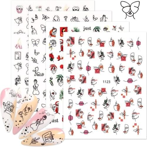 Butterfly Abstract Lady Face 3D Nail Sticker Flowers Leaves Sliders Paper Nail Art Decor Gel Polish Sticker Manicures Foils