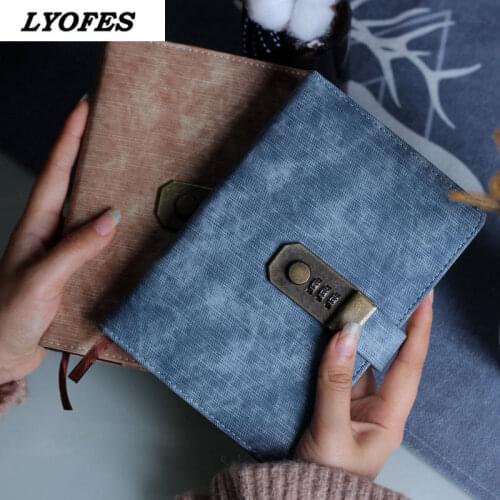 A5 Password Notebook Paper Lockable Retro Note Book PU Leather Diary with Lock Traveler Journal Weekly Planner School Stationery