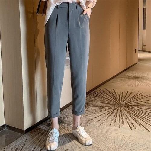 Spring Summer High Waist Hip Office Ladies Trousers Work Style Casual Button Design Pocket Pants 2020 New Wild Pantalones