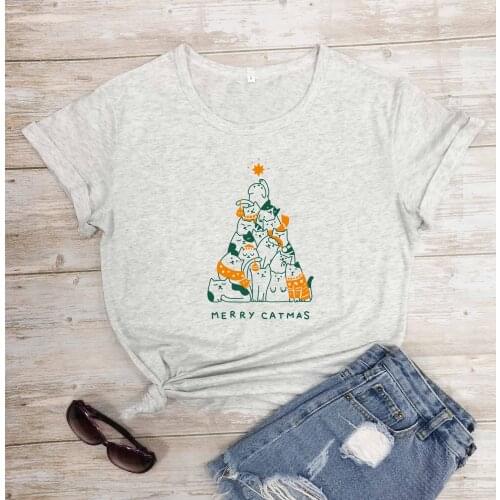 MERRY CATMAS t shirt women fashion cotton casual party young hipster holiday gift Christmas vintage tees tumblr girl graphic top