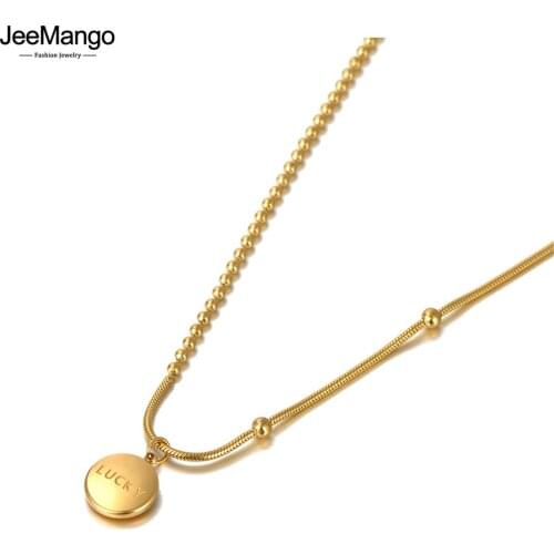 JeeMango Original Design Fashion Lucky Charm Pendant Necklace For Women Titanium Stainless Steel Bohemia Party Necklace JN20138