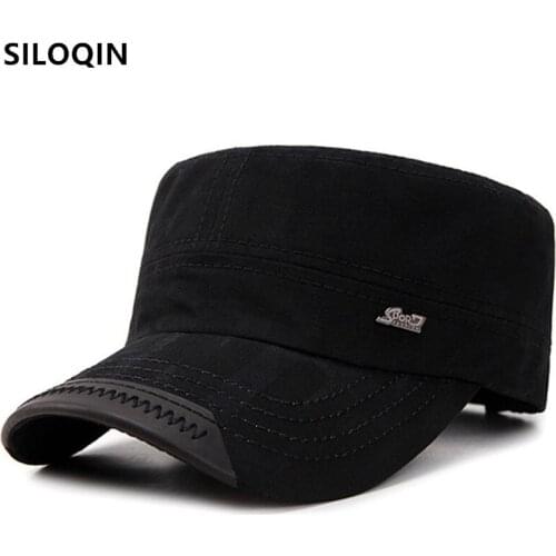 SILOQIN new autumn cotton hat army military hats mens flat cap solid casual sports caps adjustable size snapback cap chapeau