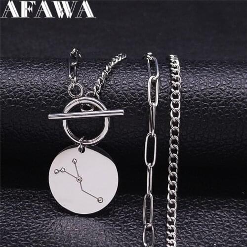 Hip Hop Crystal Stainless Steel Cancer Necklaces 12 Constellation Silver Color Choker Necklaces Jewelry pendentif femme N9528S05