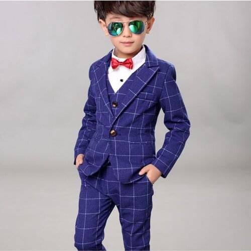 Fashion Boy Clothes Suit Kid 4 Pcs Plaid Children Autumn Winter Formal Clothing Set For Wedding Party Gentleman Suits