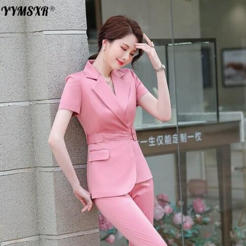 Temperament Suit Pants Female Summer Short-sleeved High-quality Fashion Professional Wear Temperament Work Clothes 2-piece Set