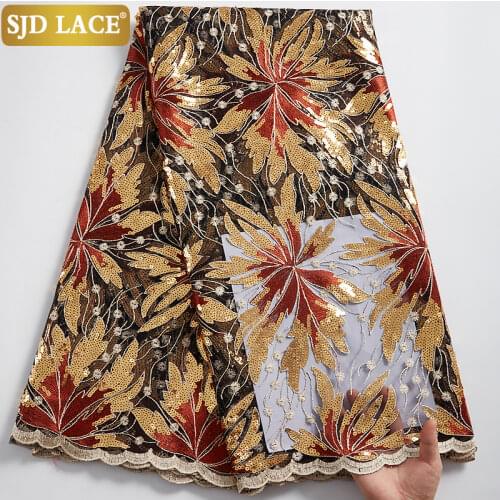 SJD LACE Nigerian Mesh Net Lace Fabric African Sequins Lace Fabric High Quality French Mesh Tulle Lace Fabric with SequinsA2344