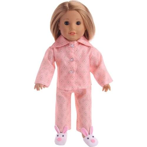 Girl Doll Floral Pajamas Top Pants Clothes for 18inch Dolls Dress up Accessory Girl Gifts Pink