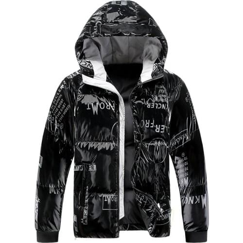 2021 New Bright Leather Men Thicken Warm Winter Jacket Casual Parka Outwear Waterproof Stand Collar Hooded Coat Clothing