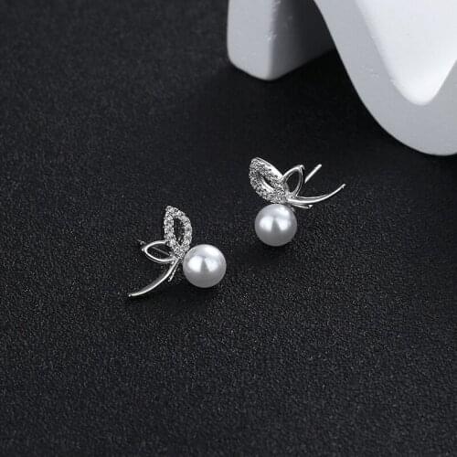 Luckydays Elegant Zircon Butterfly Pearl Earrings For Women New Fashion Korean Jewelry Wedding Party Girls Unusual Earring