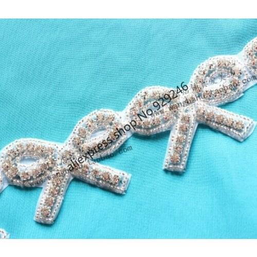 Tiny butterfly-tie rhinestone trimmings clear crystal chain appliques for shoes gloves ornaments coat hat decoration DIY crafts